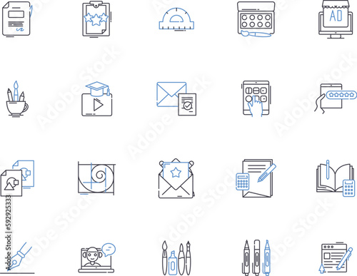 Designer outline icons collection. Designer, stylist, tailor, creator, fashionista, couturier, architect vector and illustration concept set. illustrator, modeller, craftsman linear signs