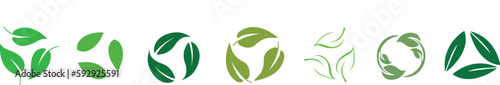 Set of biodegradable recyclable plastic-free package icons, recycle leaves label logo template.