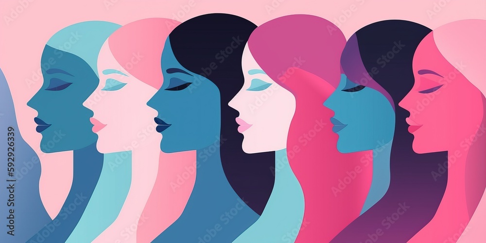 International Women's day banner, multicultural diversity women, in pastel colors, not real person,  -Generative Ai