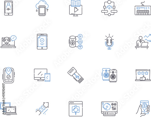 Appliances outline icons collection. Cooling, Heating, Refrigeration, Cooking, Blenders, Ovens, Microwaves vector and illustration concept set. Juicers, Toasters, Vacuum linear signs