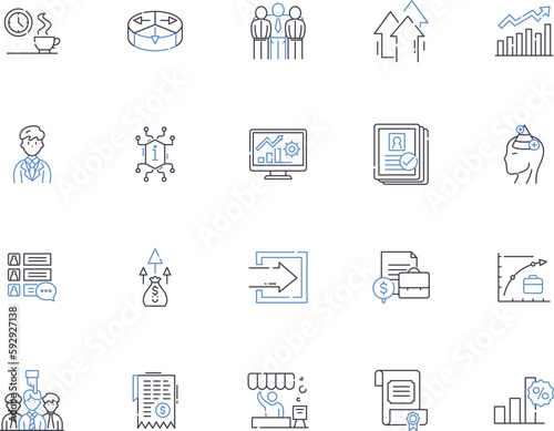 Analysis outline icons collection. Examine, Analyze, Investigate, Study, Evaluate, Scrutinize, Interpret vector and illustration concept set. Inspect, Explore, Breakdown linear signs