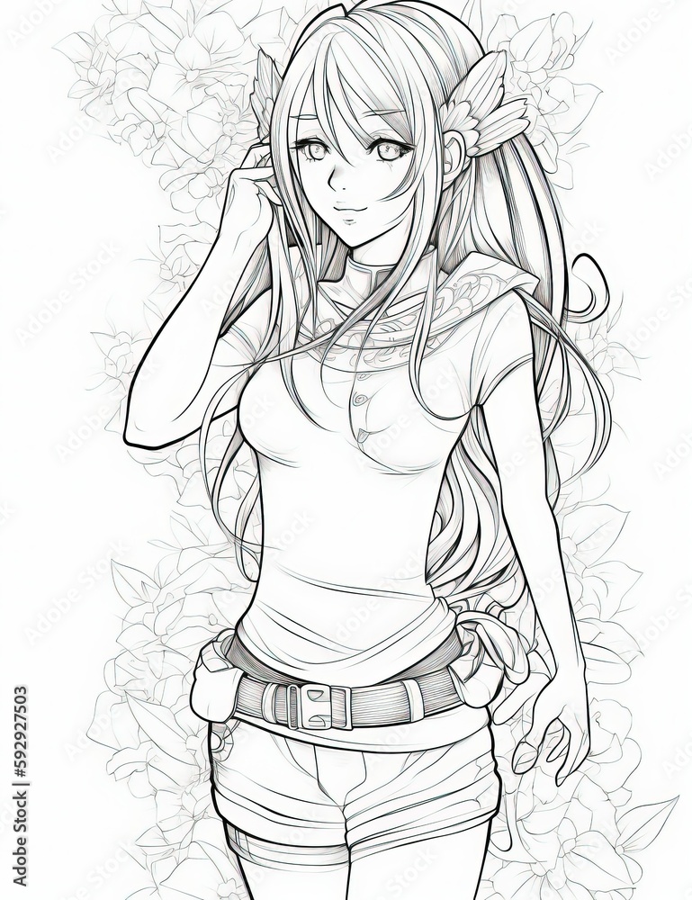 Japanese traditional cartoon character illustration, coloring image with bkacl ink outline - Generative Ai Japanese traditional cartoon character illustration, coloring image with bkacl ink outline - Generative Ai