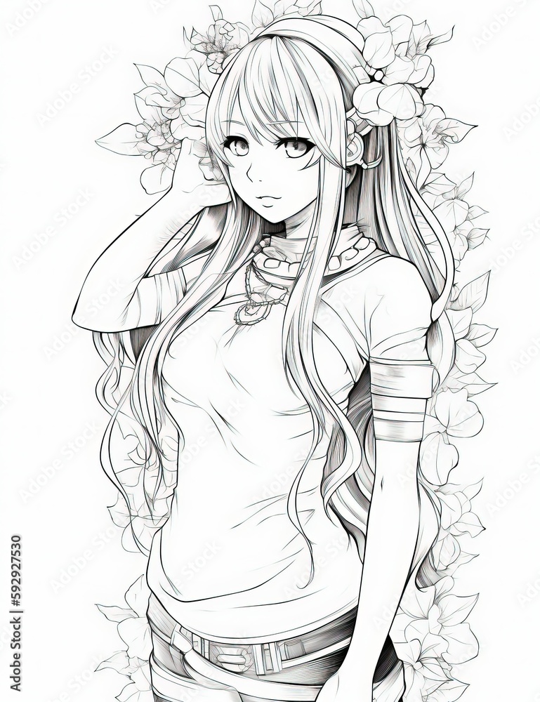 Japanese traditional cartoon character illustration, coloring image with bkacl ink outline - Generative Ai Japanese traditional cartoon character illustration, coloring image with bkacl ink outline - Generative Ai