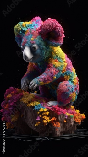 A Cumulonimbus Koala  surrealism  hypermaximalism  voxel art diorama  bright colors  splattercore  divine being