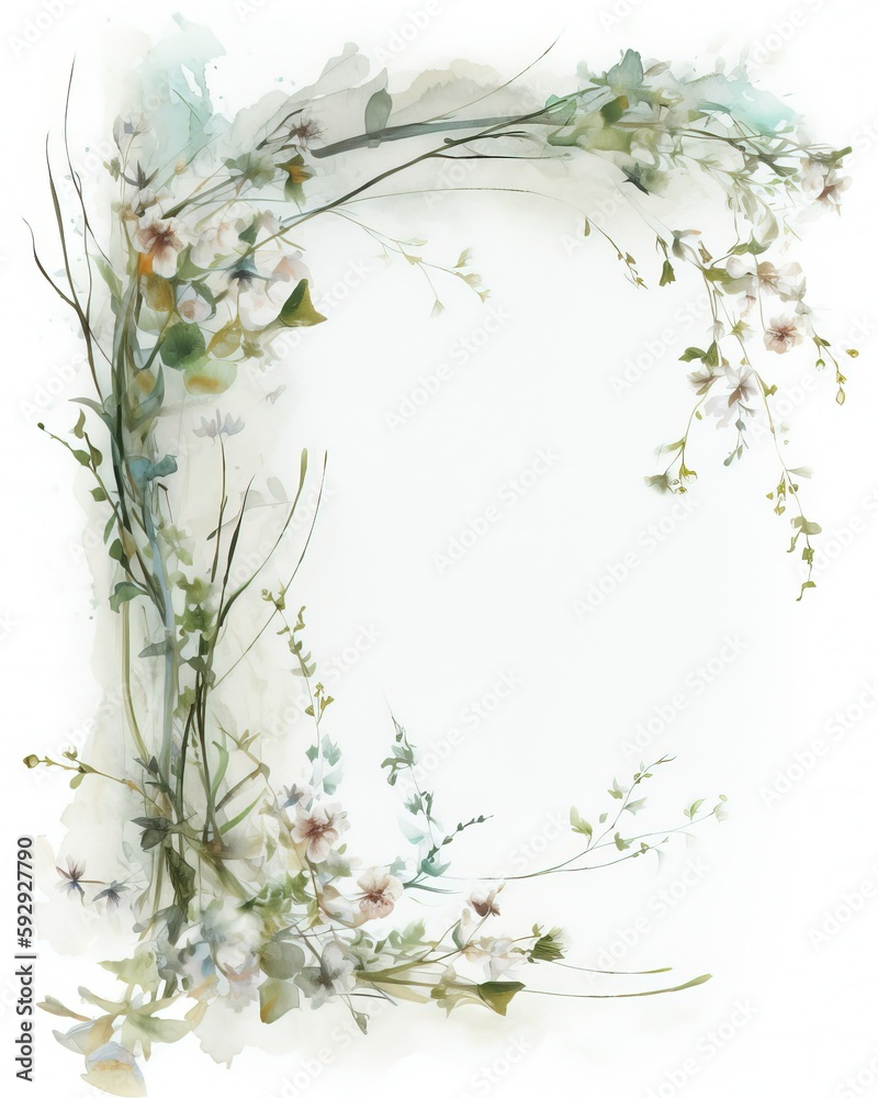 Beautiful elegant floral ornament on white backgorund for wedding invitations, card, templates, Generative Ai