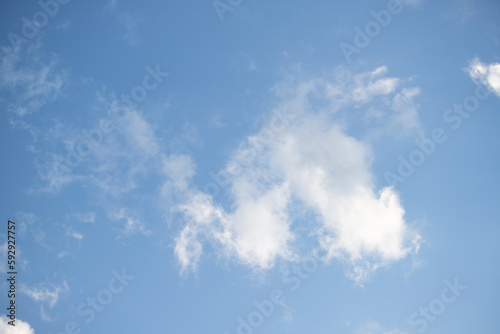 Blue sky with white fluffy clouds in sunny weather.