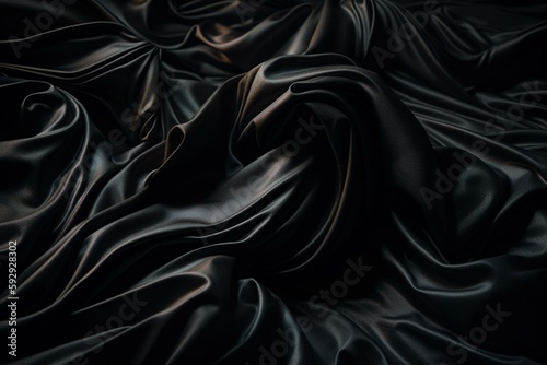 Black Fabric with Wrinkles and Folds. Wavy Surface Wallpaper. Generative AI
