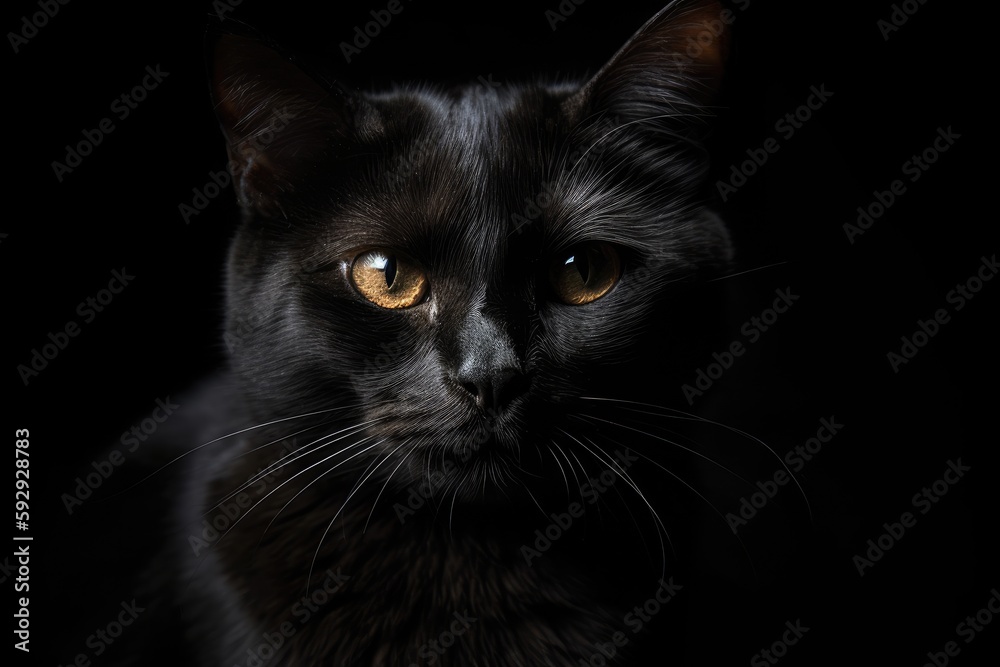 Black cat on black background portrait Black cat on black background portrait