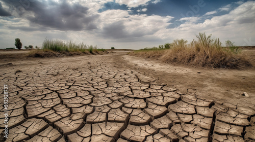 drought anxiety, Dry cracked earth in the desert. Global warming and climate change concept. Generative AI