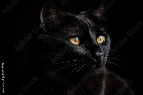Black cat on black background portrait