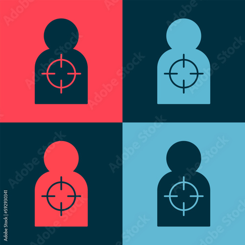 Pop art Human target sport for shooting icon isolated on color background. Clean target with numbers for shooting range or shooting. Vector