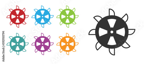 Black Bucket wheel excavator icon isolated on white background. Set icons colorful. Vector