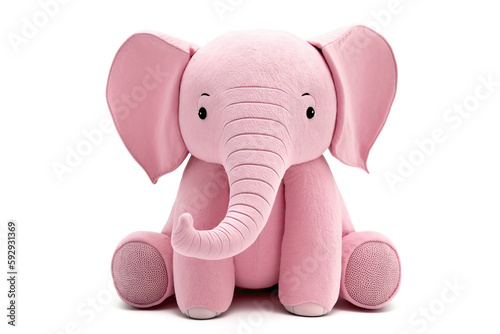 Cute elephant stuffed pink toy isolated on white, illustration generative AI