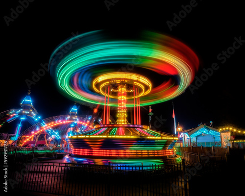 generative ai illustration of ring game, amusement park at night in motion