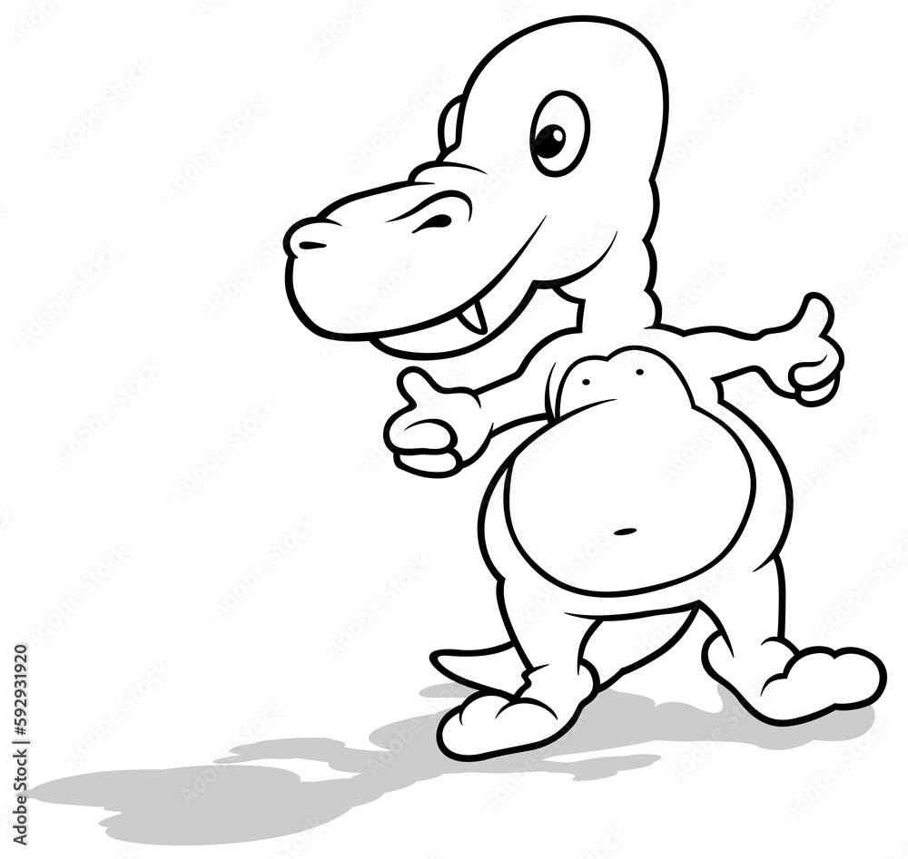 Drawing of a Standing Dinosaur with Open Arms and Thumbs Up