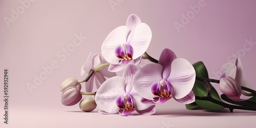Orchids on Pastel Background with Copy Space for Text 