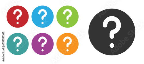 Black Unknown search icon isolated on white background. Magnifying glass and question mark. Set icons colorful. Vector