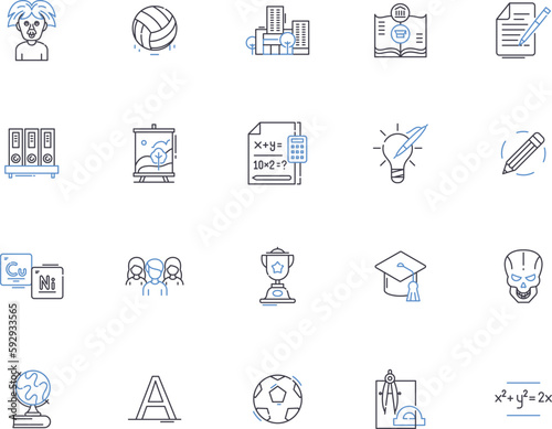 University outline icons collection. University, College, Institution, Campus, Education, Studying, Learning vector and illustration concept set. Teaching, Degrees, Majors linear signs