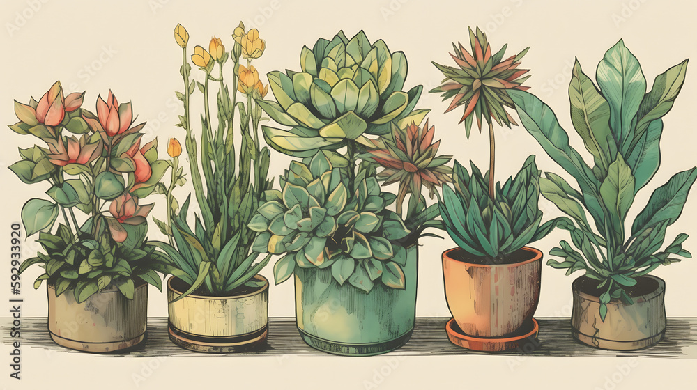 イラスト調の観葉植物 No.014 | Illustrative houseplants Generative AI イラスト調の観葉植物 No.014 | Illustrative houseplants Generative AI
