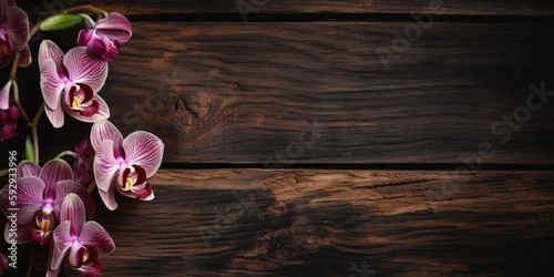 Orchids on Wooden Background with Copy Space for Text 