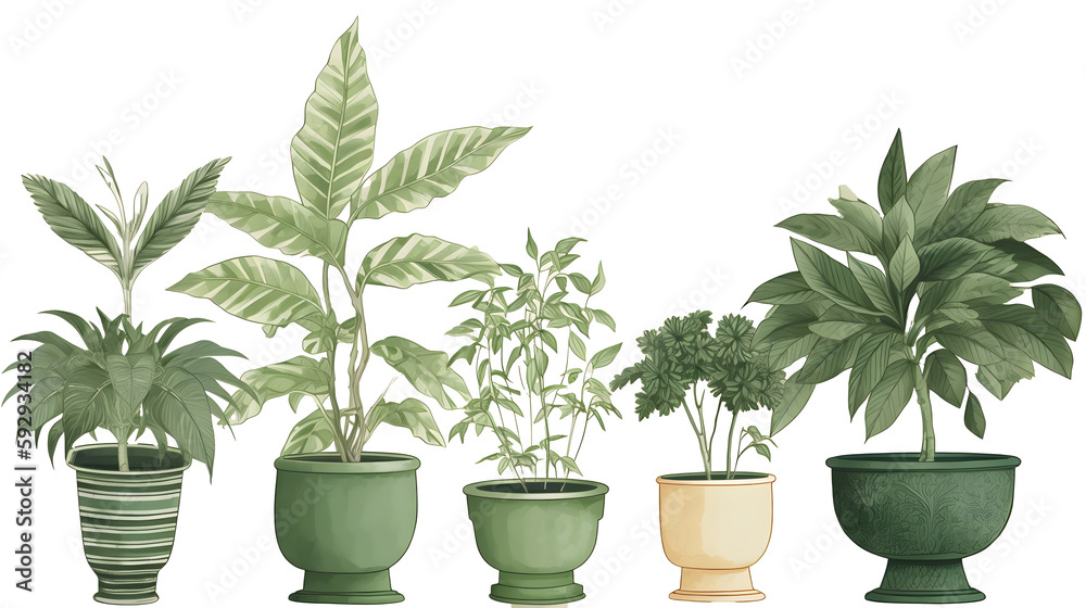 イラスト調の観葉植物(切り抜き) No.007 | Illustrative houseplants cut-out (picture, coloured paper, etc.)　Generative AI
