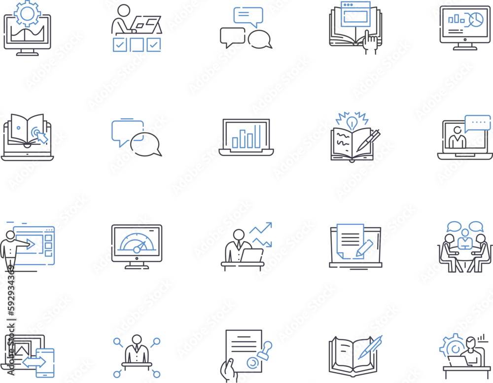 Work from home outline icons collection. Home-based, telecommuting, freelancing, remote, job, flexible, virtual vector and illustration concept set. employment, office, contractor linear signs Work from home outline icons collection. Home-based, telecommuting, freelancing, remote, job, flexible, virtual vector and illustration concept set. employment, office, contractor linear signs