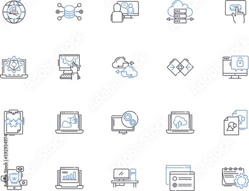 Digital marketing outline icons collection. Digital, Marketing, SEO, Social, Media, Advertising, Content vector and illustration concept set. Analytics, PPC, Conversion linear signs