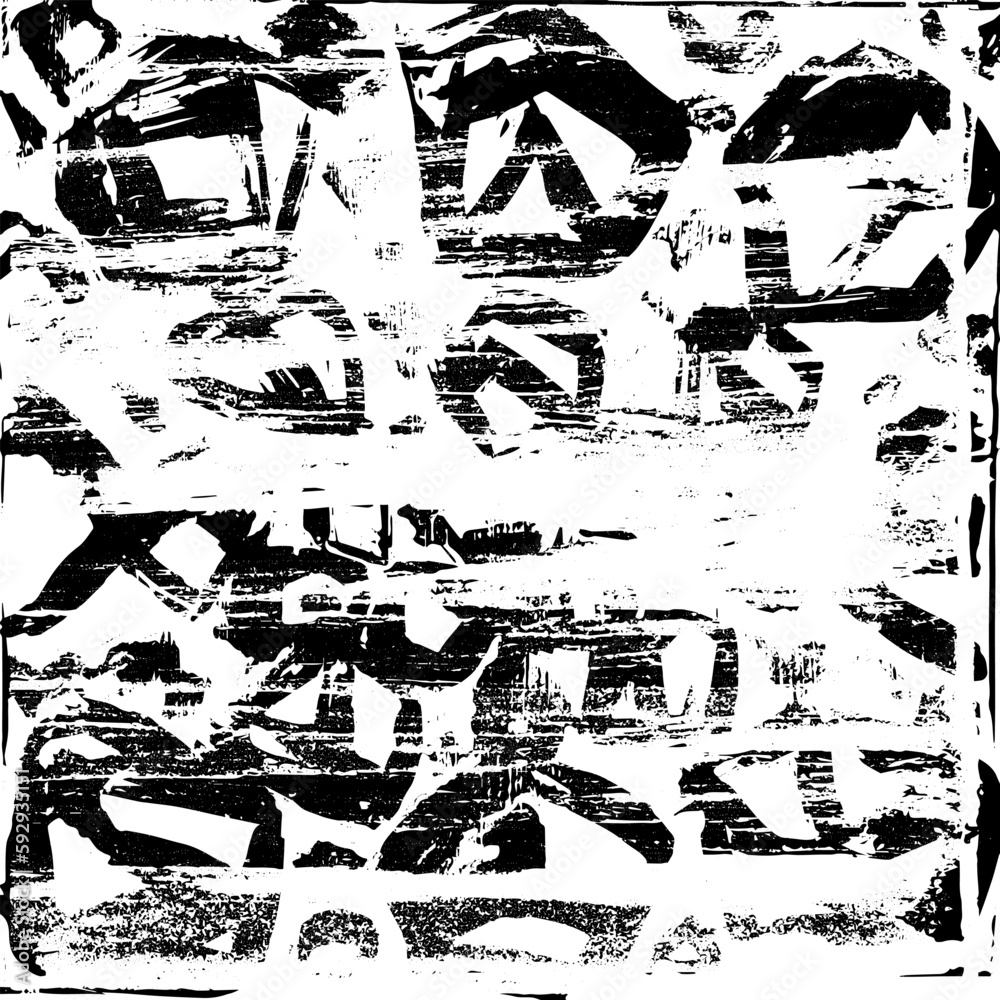 Black and white grunge. Abstract monochrome vector texture. Dirty chaotic pattern of scratches, cracks, stains. Surreal background