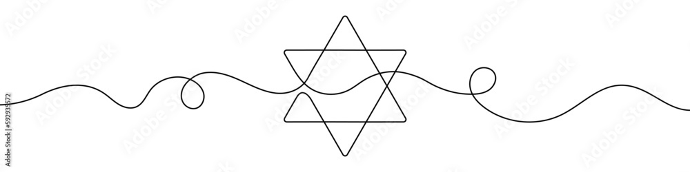 Star of David in continuous line drawing style. Line art of star of David. Vector illustration. Abstract background