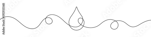 Water drop in continuous line drawing style. Line art of drop icon. Vector illustration. Abstract background