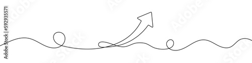 Arrow in continuous line drawing style. Line art of the arrow icon. Vector illustration. Abstract background