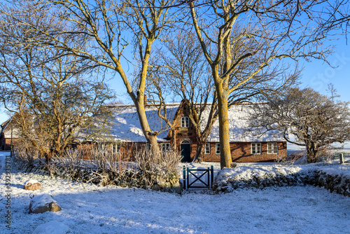 Snow Landscape on the island Sylt in Keitum, Germany