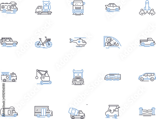Transport outline icons collection. Transportation, vehicular, shipping, route, commute, conveyance, wagon vector and illustration concept set. ferry, haul, quicken linear signs