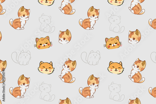 Cute Kawaii Cats or kittens in funny poses vector seamless pattern. Funny cartoon fat cats for print or sticker design.  © Setia69