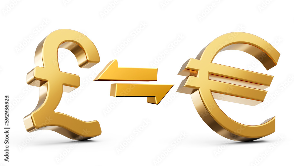 3d Golden Pound And Euro Symbol Icon With Money Exchange Arrows On White Background, 3d illustration 3d Golden Pound And Euro Symbol Icon With Money Exchange Arrows On White Background, 3d illustration