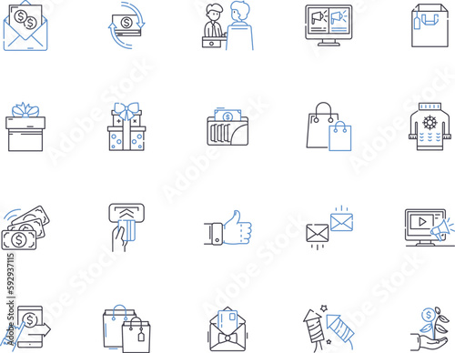 Shopper outline icons collection. Shopper, Consumer, Buyer, Purchaser, Trader, Client, Retailer vector and illustration concept set. Apparel, Shopkeeper, Boutique linear signs