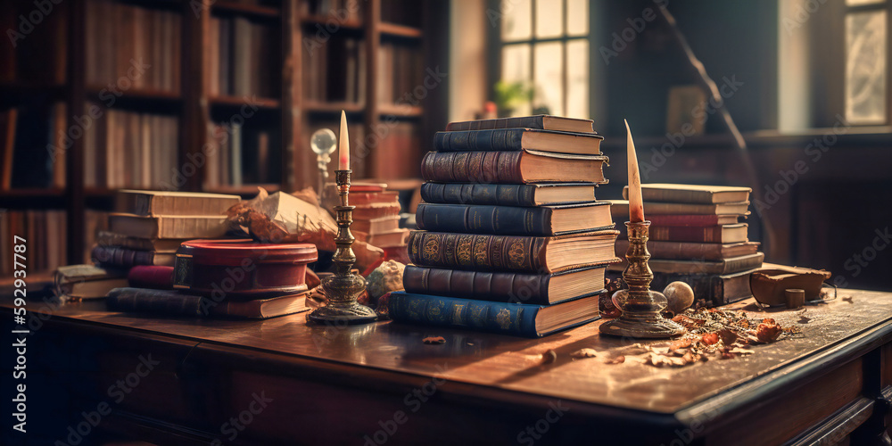 books on the table,