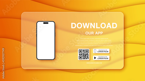 Download our app advertising banner, template. Phone mockup with empty screen for your app, text. Vector EPS 10