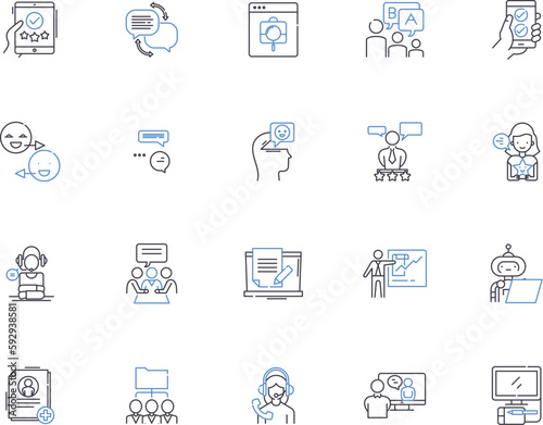 Chatting people outline icons collection. Chatting, People, Conversation, Discussion, Interaction, Communicating, Online vector and illustration concept set. Socializing, Connecting, Greeting linear