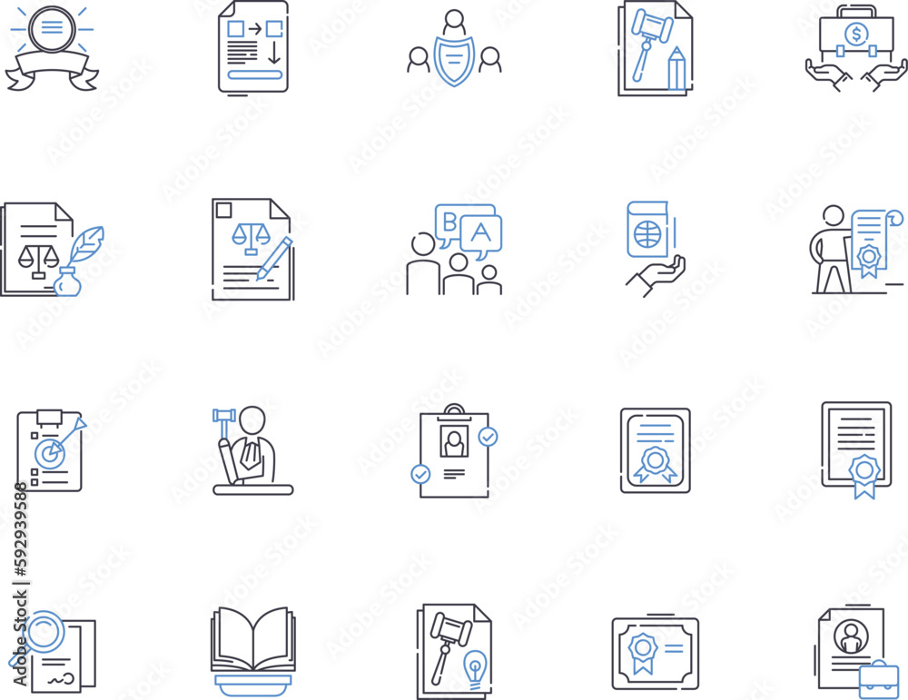 Rights outline icons collection. Rights, justice, liberty, autonomy, fairness, respect, privileges vector and illustration concept set. protection, equality, law linear signs