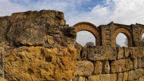 The ruins of Medina Azahara, a fortified Arab Muslim medieval palace-city near Cordoba in Cordoba, Spain on February 12, 2023
