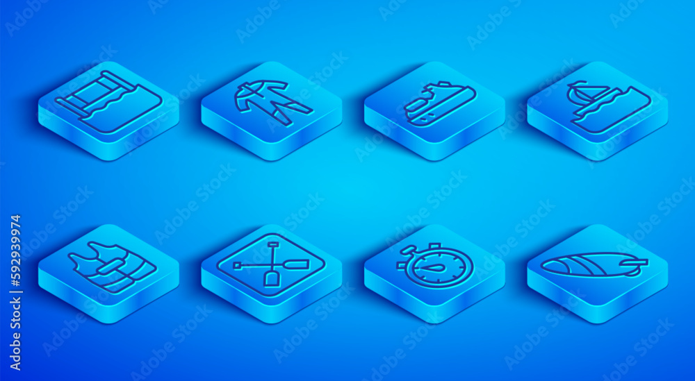 Set line Water volleyball net, Wetsuit for scuba diving, Jet ski, Paddle, Stopwatch, Yacht sailboat, Life jacket and Surfboard icon. Vector Set line Water volleyball net, Wetsuit for scuba diving, Jet ski, Paddle, Stopwatch, Yacht sailboat, Life jacket and Surfboard icon. Vector