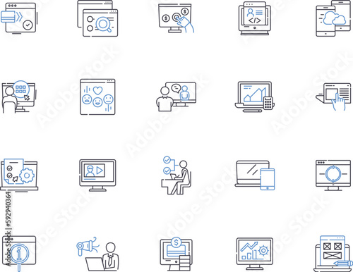 Telemarketing outline icons collection. Telemarketing, Sales, Calling, Outbound, Inbound, Marketing, Promote vector and illustration concept set. Advertise, Services, Products linear signs