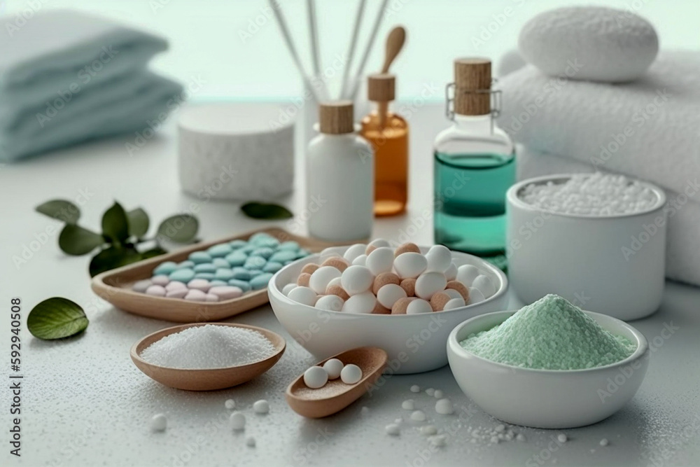 Spa concept with stones and plumeria. Super photo realistic background, generative ai illustration Spa concept with stones and plumeria. Super photo realistic background, generative ai illustration