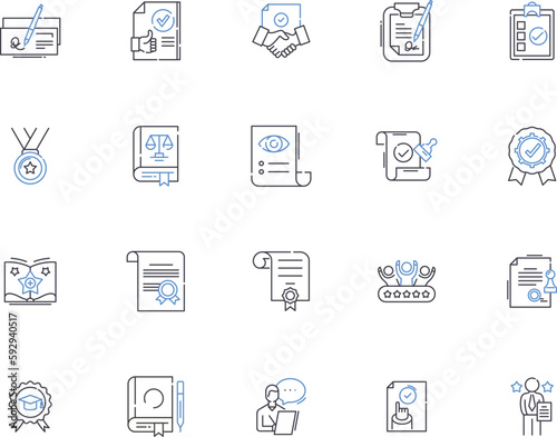 Rights outline icons collection. Rights, justice, liberty, autonomy, fairness, respect, privileges vector and illustration concept set. protection, equality, law linear signs