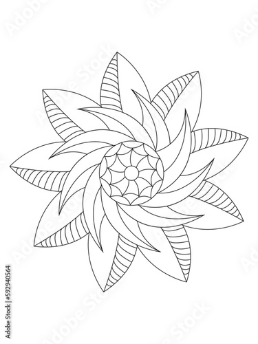 Flowers Leaves Coloring page Adul and Flower Outline Illustration for Covering Book. Coloring book for kids and adults. 