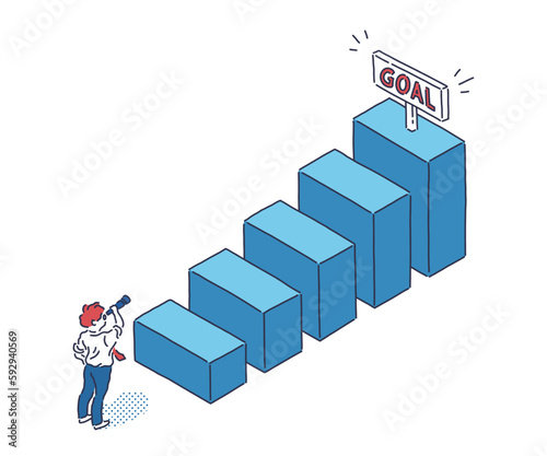Vector illustration of a concept in which business man search for and find goals to challenge step-by-step growth photo