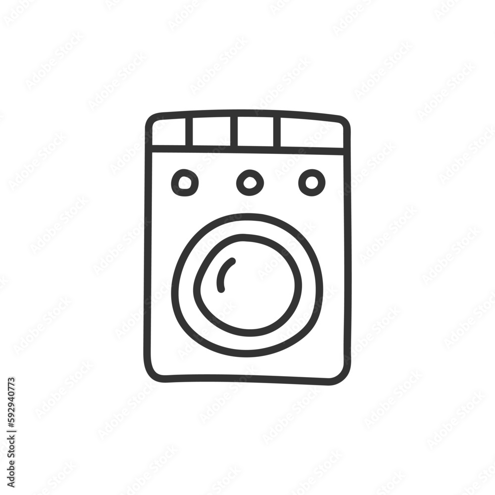 Washer vector hand drawn icon. Washing machine flat sign design. Wash machine symbol pictogram. Linear hand drawn icon. UX UI icon Washer vector hand drawn icon. Washing machine flat sign design. Wash machine symbol pictogram. Linear hand drawn icon. UX UI icon