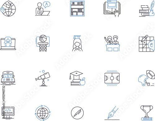 University outline icons collection. University, College, Institution, Campus, Education, Studying, Learning vector and illustration concept set. Teaching, Degrees, Majors linear signs