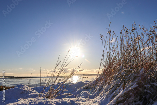 Snow Landscape on the island Sylt in Keitum, Germany
